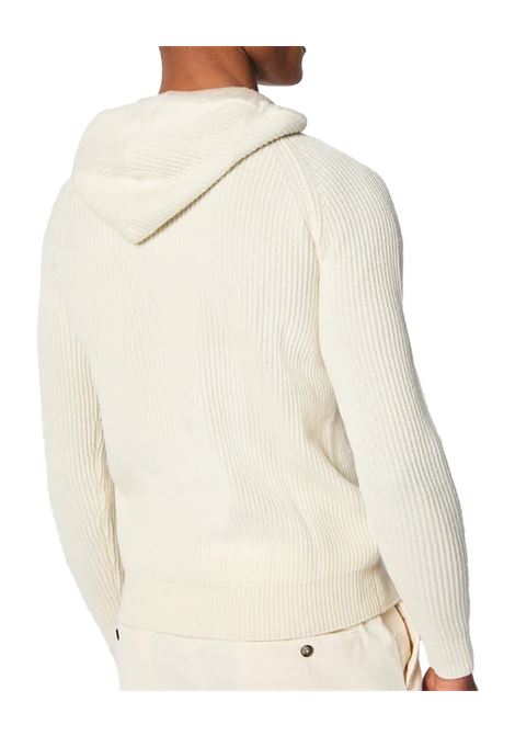Felpa L.B.M 1911 uomo 638059505 Panna in maglia con zip e cappuccio lavorazione a costa larga su finezza 7 dettaglio in contrasto nei toni nocciola su coulisse  L.B.M. 1911 | Felpe | 6380595054